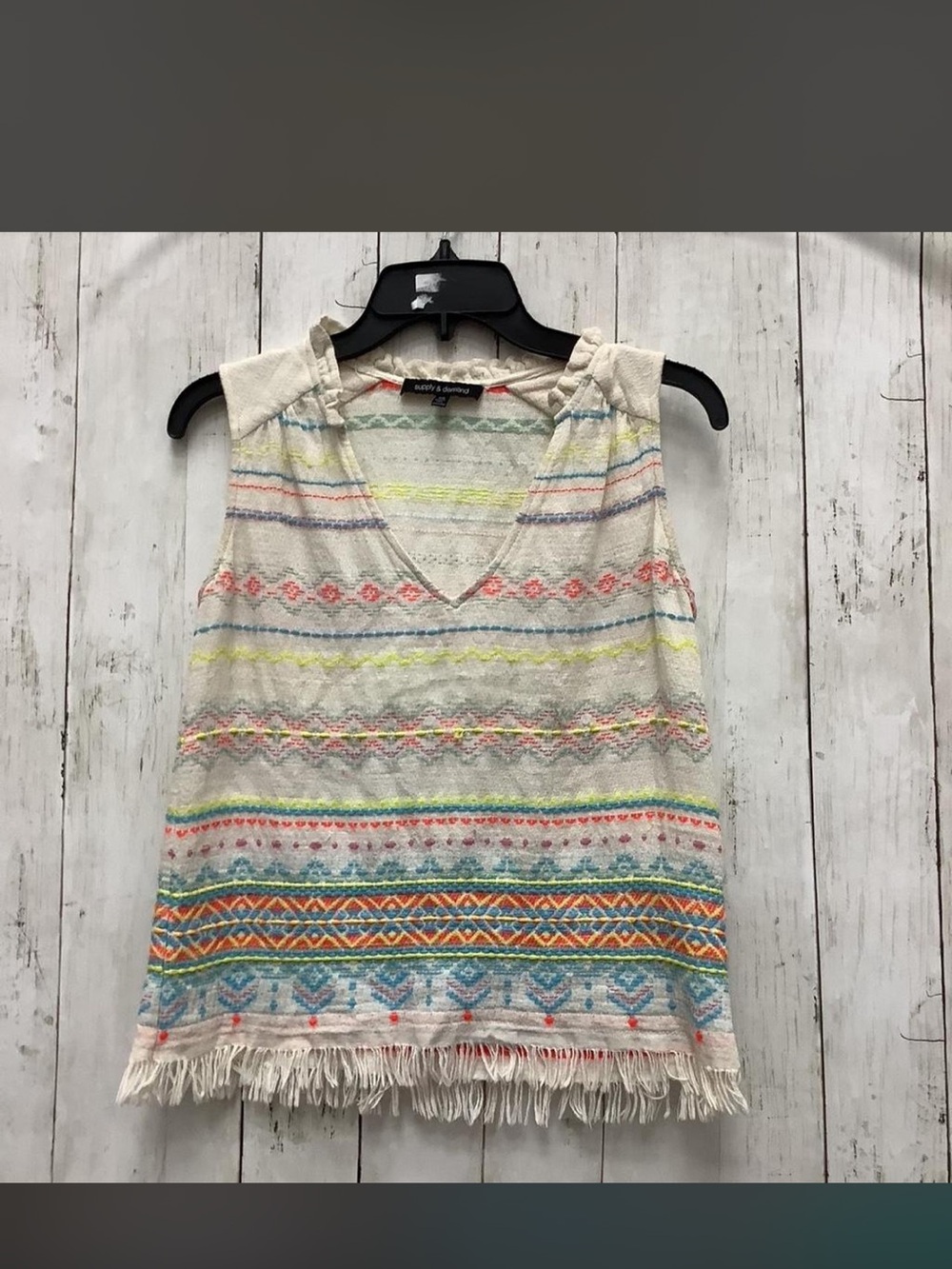 Boho Embroidered Cotton Sleeveless Top XS
